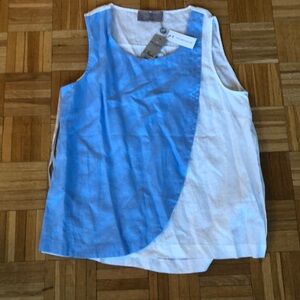 Paul Costelloe Dunnes Stores 100%linen blue&white sleeveless top. New with tags